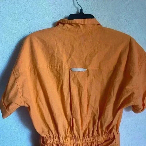 Free People No Plans Orange Smocked Waistband Boho Cottagecore Romper Size XS - Picture 8 of 10